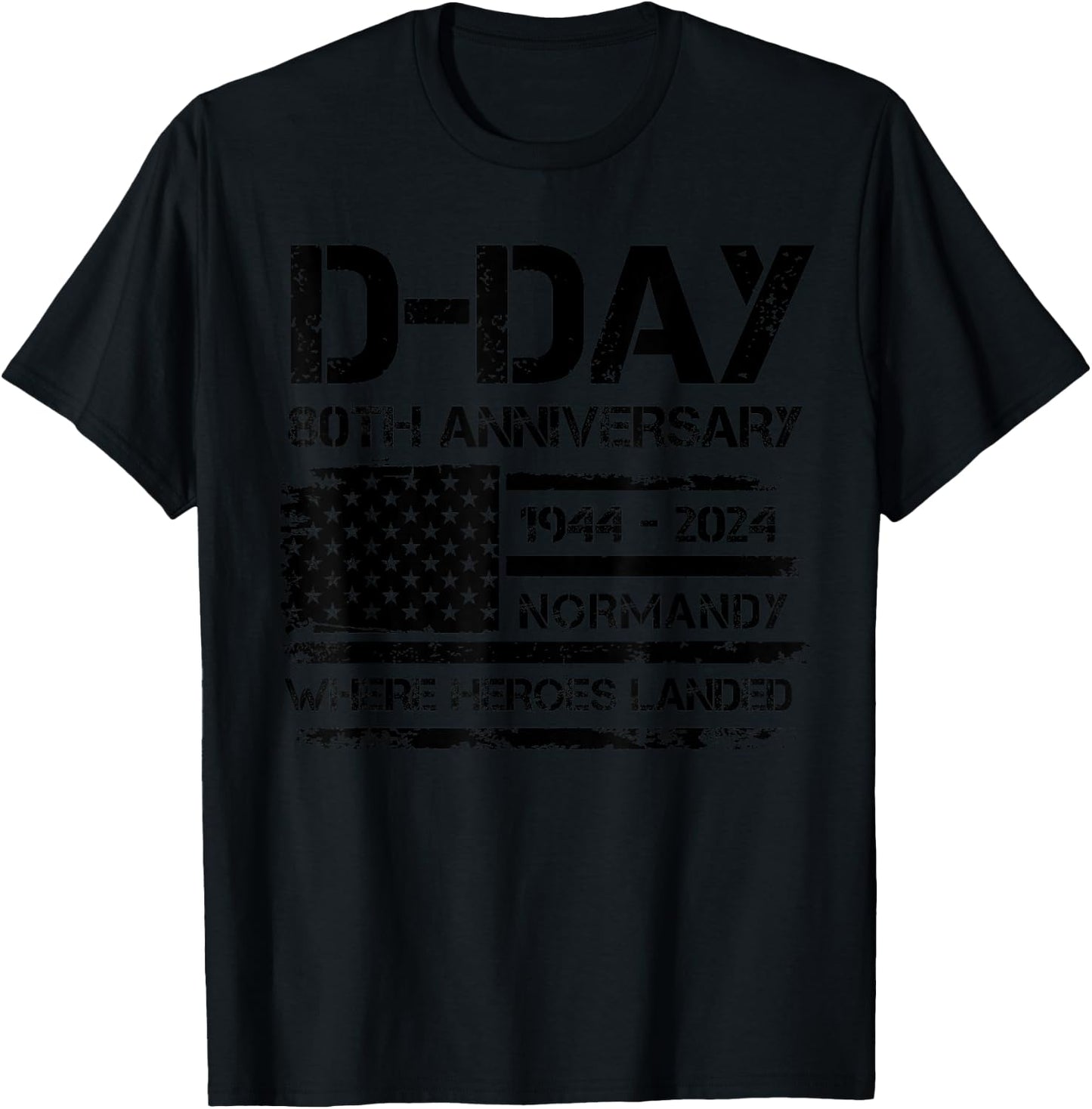 D-Day 80th Anniversary USA Flag Veteran Military Souvenir Men T-Shirt - T-Shirt | Black
