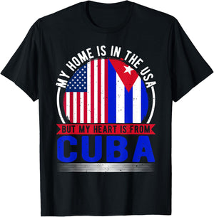 US Flag, USA & Cuba Roots, Cuban Flag T-Shirt - T-Shirt | Black