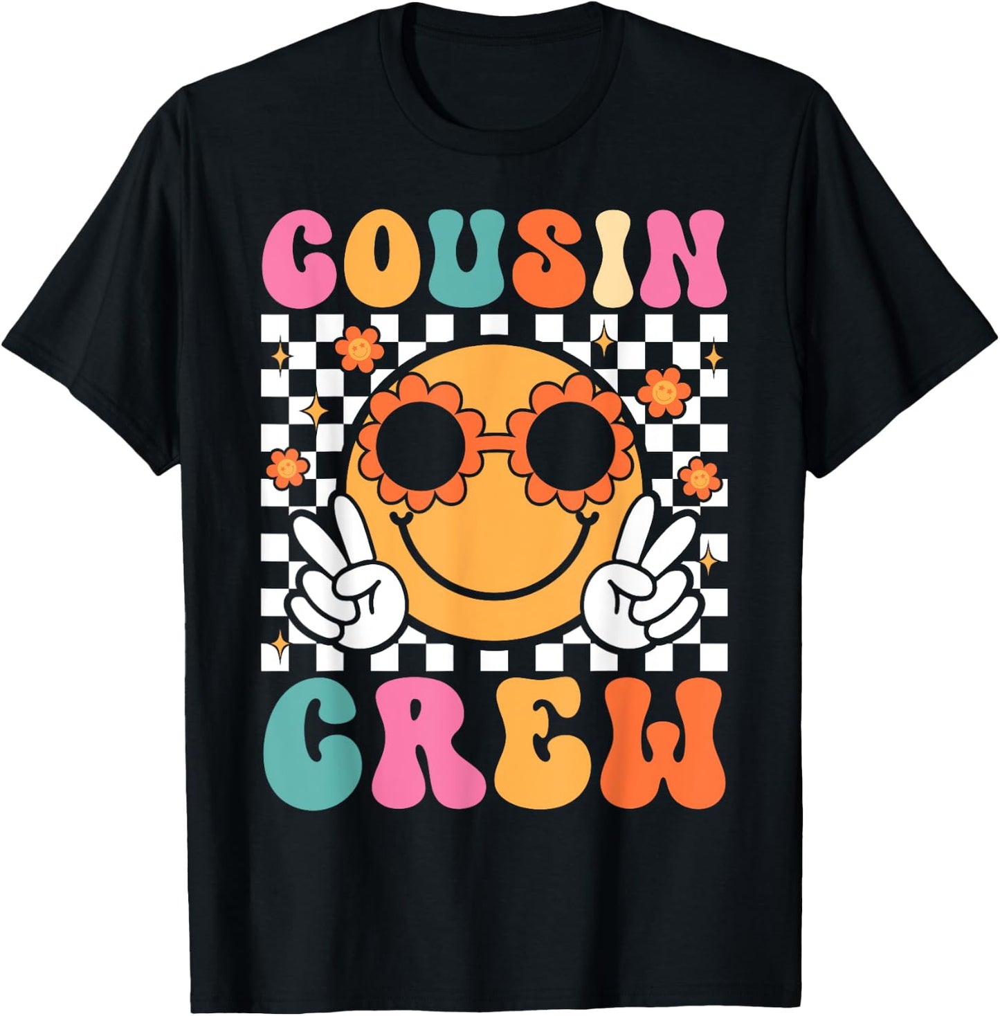 Cousin Crew Summer Vacation Family Trip Groovy Women Kids T-Shirt - T-Shirt | Black