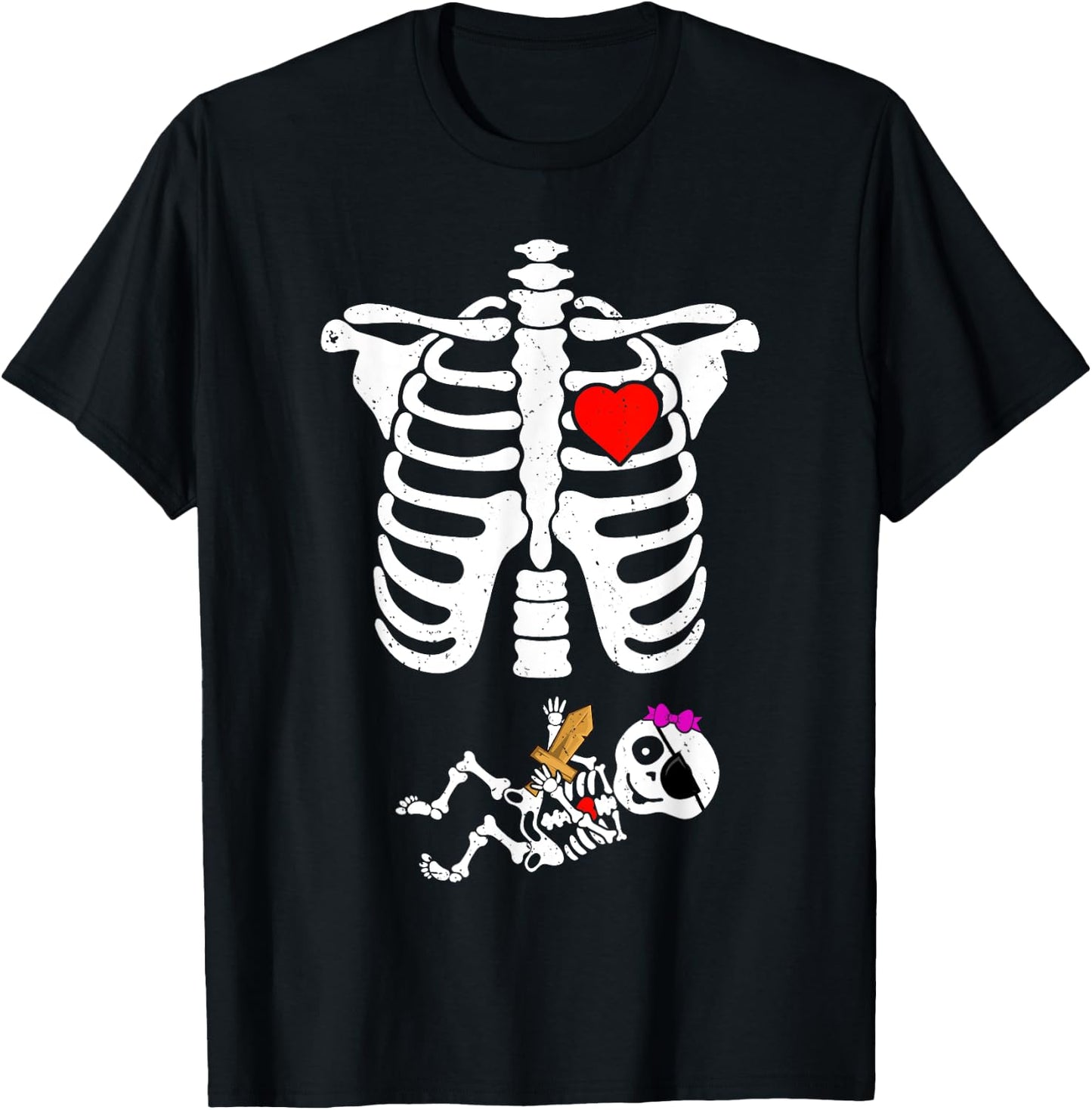 Pirate Baby Skeleton X-Ray Funny Halloween Pregnancy Girls T-Shirt - T-Shirt | Black
