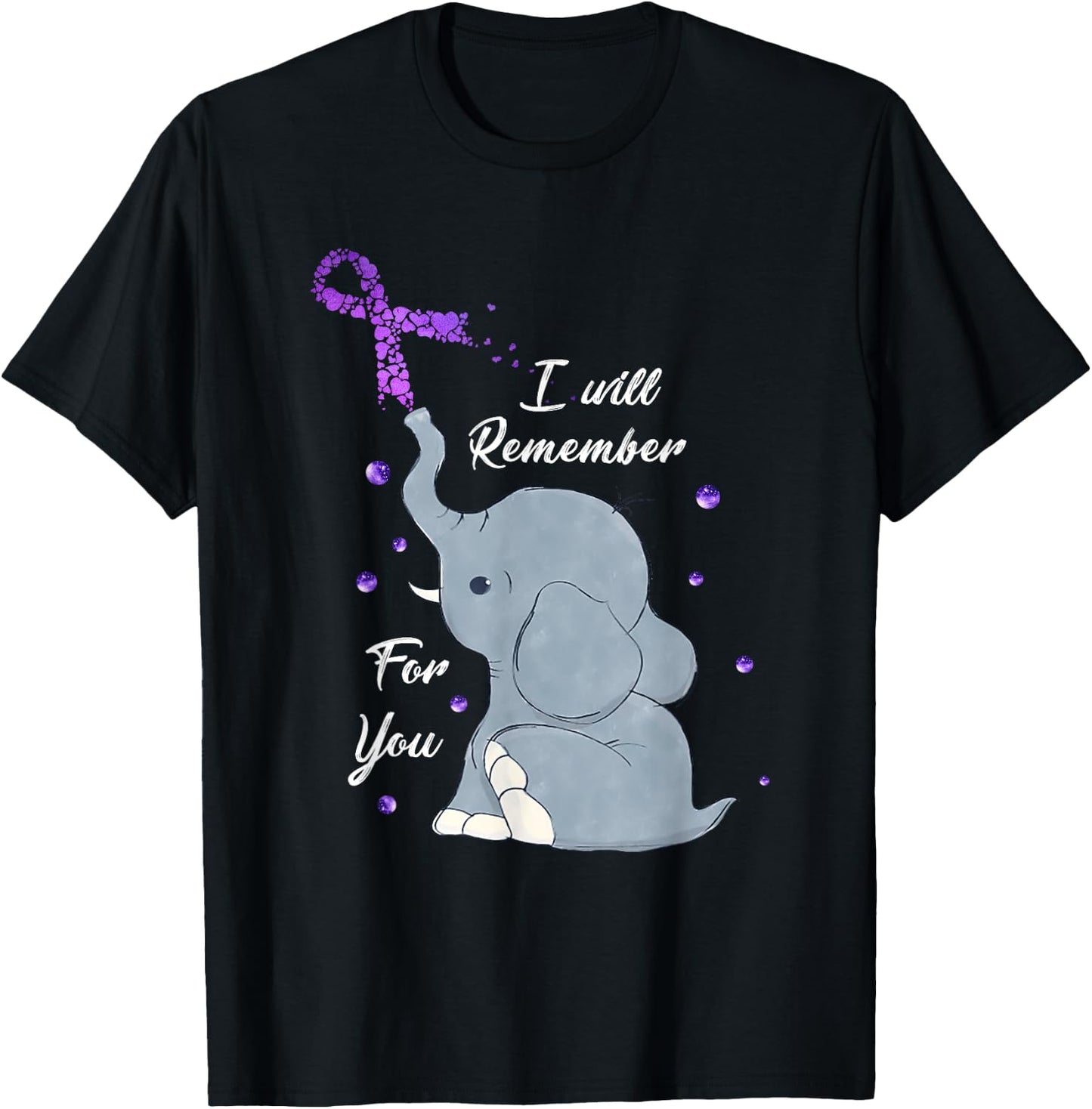 Elephant I Will Remember For You Alzheimer's Awareness T-Shirt - T-Shirt | Black