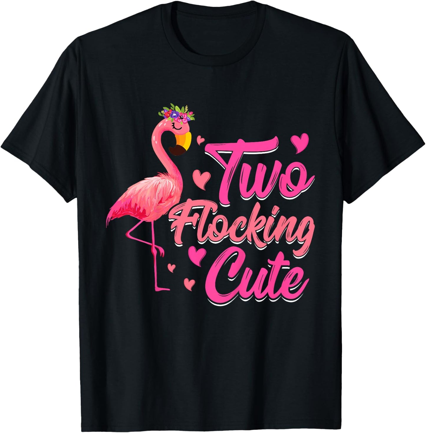 Kids Two Flocking Cute Flamingo 2 Years Old 2nd Birthday Kids T-Shirt - T-Shirt | Black