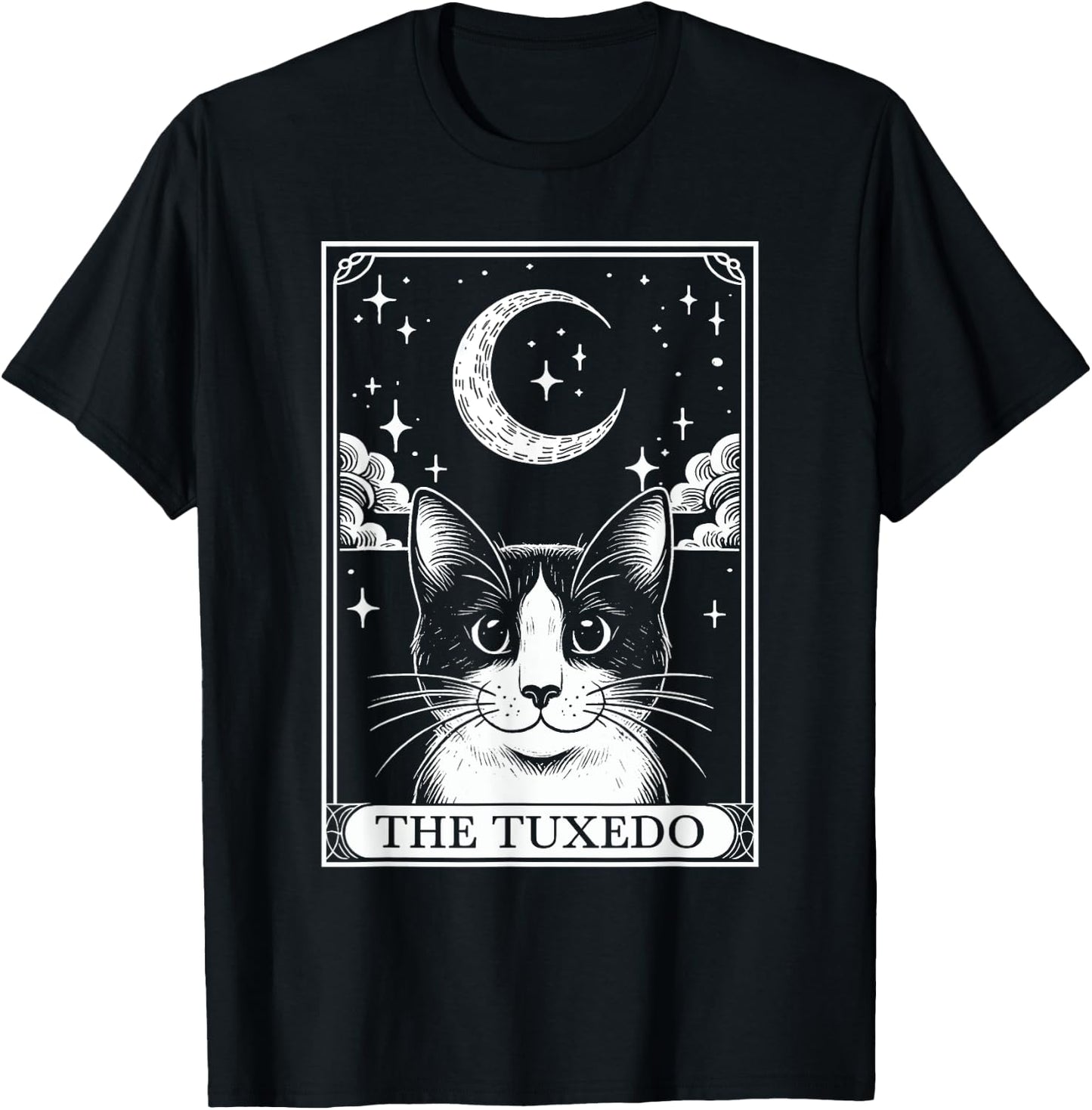 Tarot Card Vintage Crescent Moon Tuxedo Cat Mom Cat Lovers Women Kids T-Shirt - T-Shirt | Black