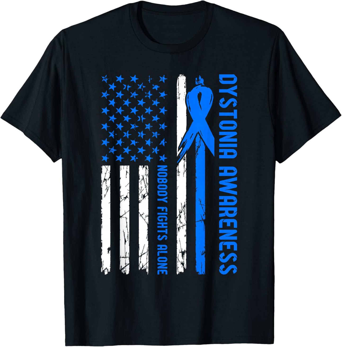 Dystonia Awareness Flag Nobody Fights Alone T-Shirt - T-Shirt | Black