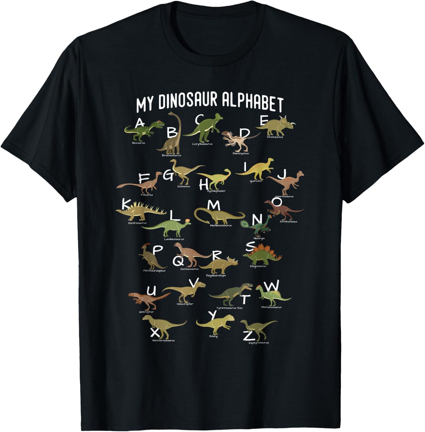 My Dinosaurs Alphabet ABC Dino Identification Educational T-Shirt - T-Shirt | Black