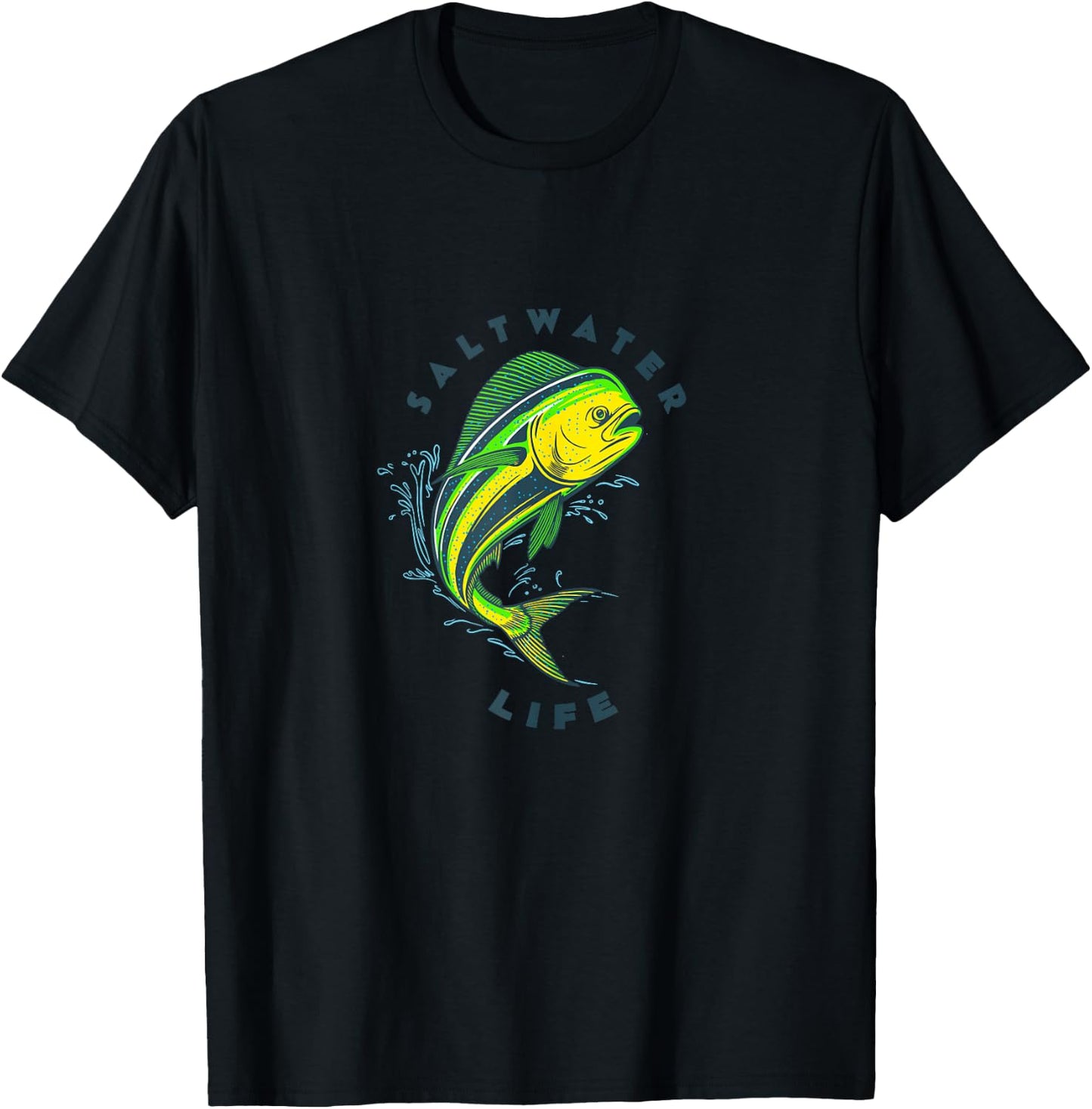 Saltwater Life Saltwater Mahi Mahi Jumping Fishing T-Shirt - T-Shirt | Black