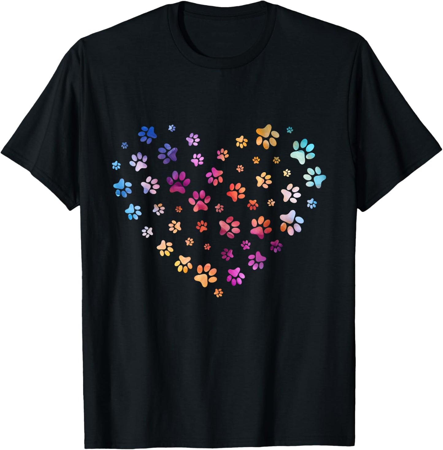 Dog Paw print heart flying paws Watercolor rainbow abstract T-Shirt - T-Shirt | Black