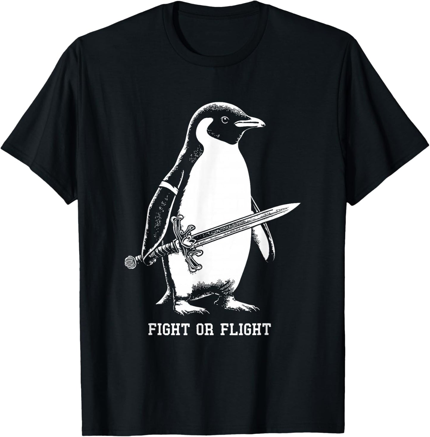 Fight or Flight Penguin - Black - Men's - Small - Short Sleeve - Penguin Print - Classic Fit - Bird Print T-Shirt - T-Shirt | Black