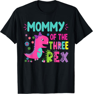 Mommy of the Three Rex Birthday Dinosaur Family Matching T-Shirt - T-Shirt | Black