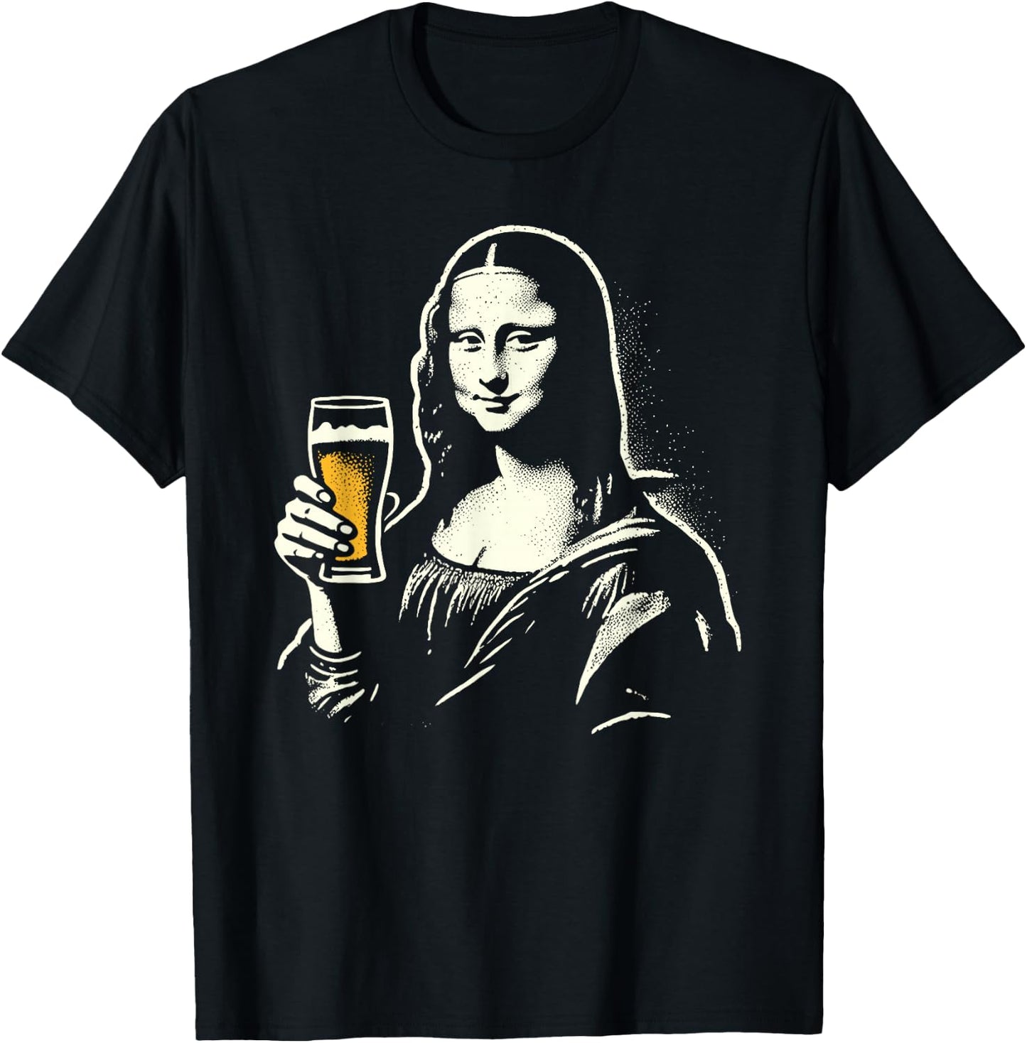 Mona Lisa with Beer Bar Pub Crawl Party Men Women Funny Beer T-Shirt - T-Shirt | Black