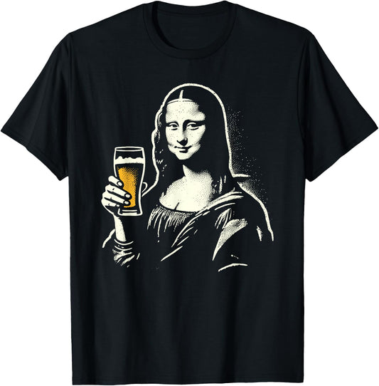 Mona Lisa with Beer Bar Pub Crawl Party Men Women Funny Beer T-Shirt - T-Shirt | Black