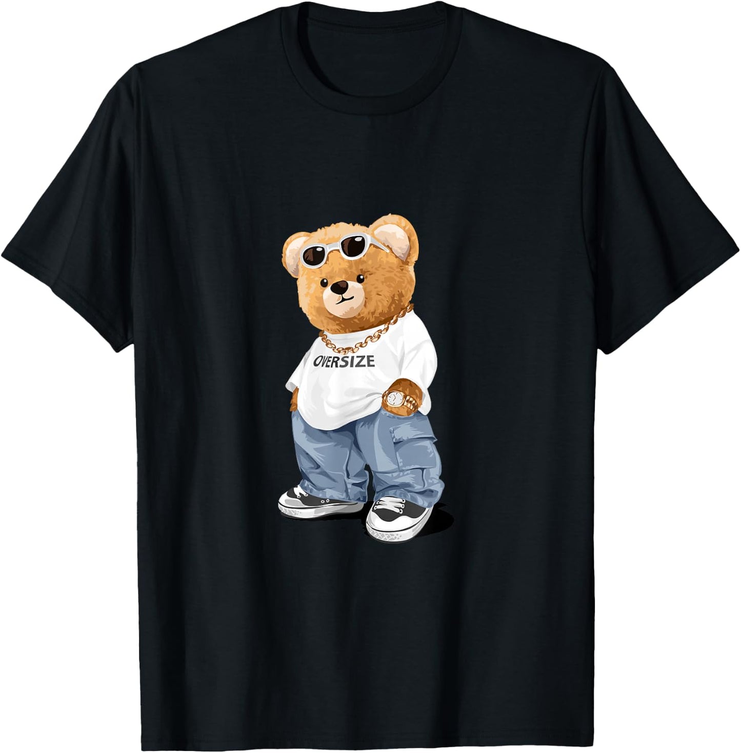 Bahaa's -Adults Kids Oversize Teddy Bear Graphic Designs Black Short Sleeve Cotton Blend Casual Cartoon Winter All Ages 1 Count 0 Pockets Unique Graphic Design Blended Fabric T-Shirt - T-Shirt | Black