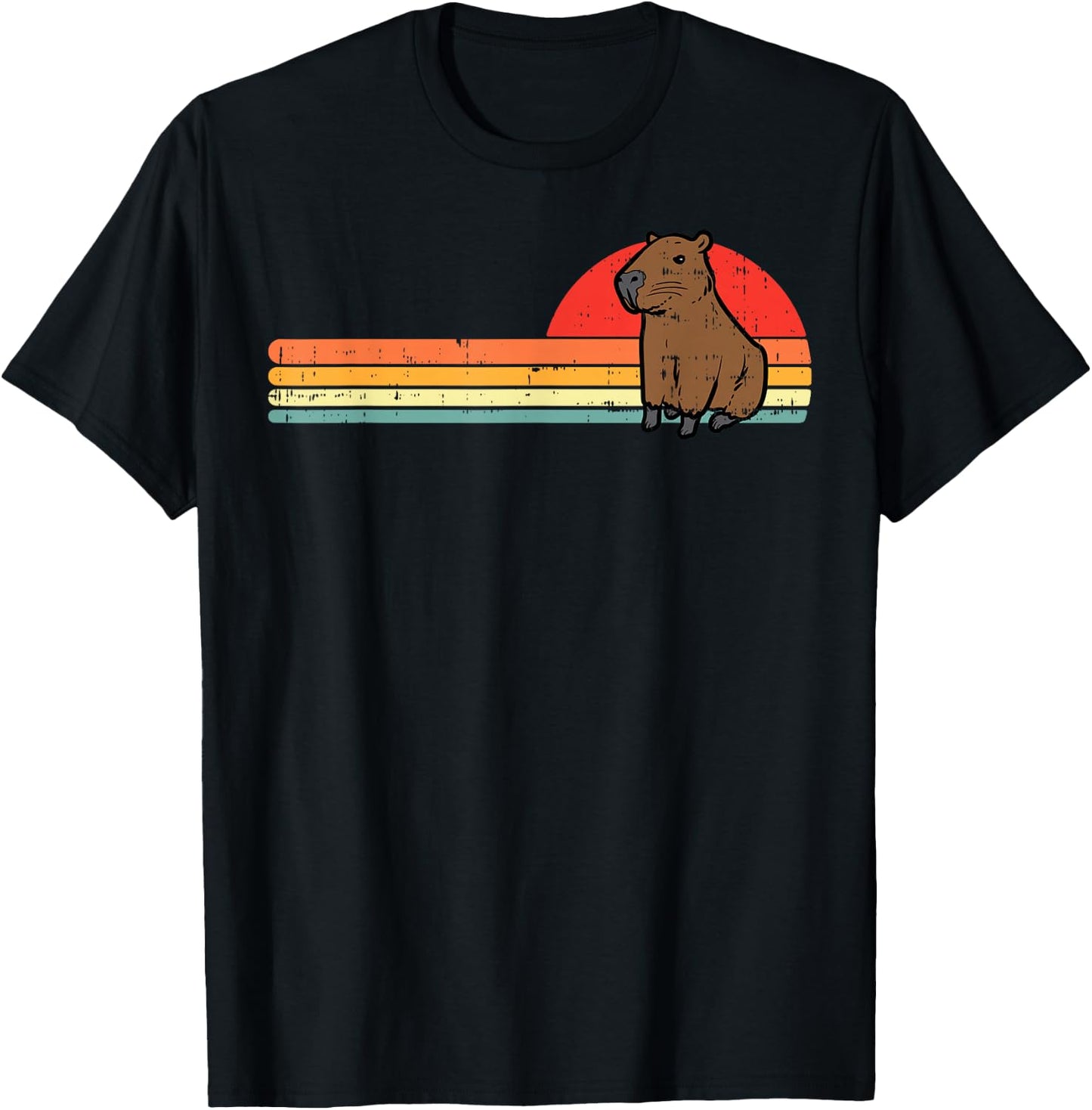 Capybara Chest Sunset Retro Capy Rodent Men Women Kids Youth T-Shirt - T-Shirt | Black