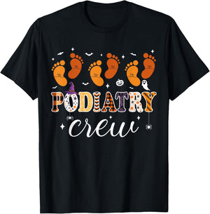 Podiatry Crew Footprint Podiatrist Pumpkin Ghost Halloween T-Shirt - T-Shirt | Black
