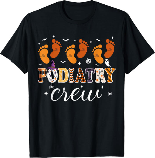 Podiatry Crew Footprint Podiatrist Pumpkin Ghost Halloween T-Shirt - T-Shirt | Black