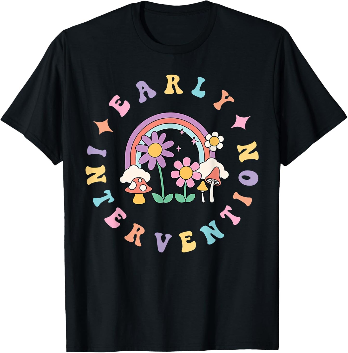 Early Intervention Wildflower Rainbow Groovy Teacher Women T-Shirt - T-Shirt | Black