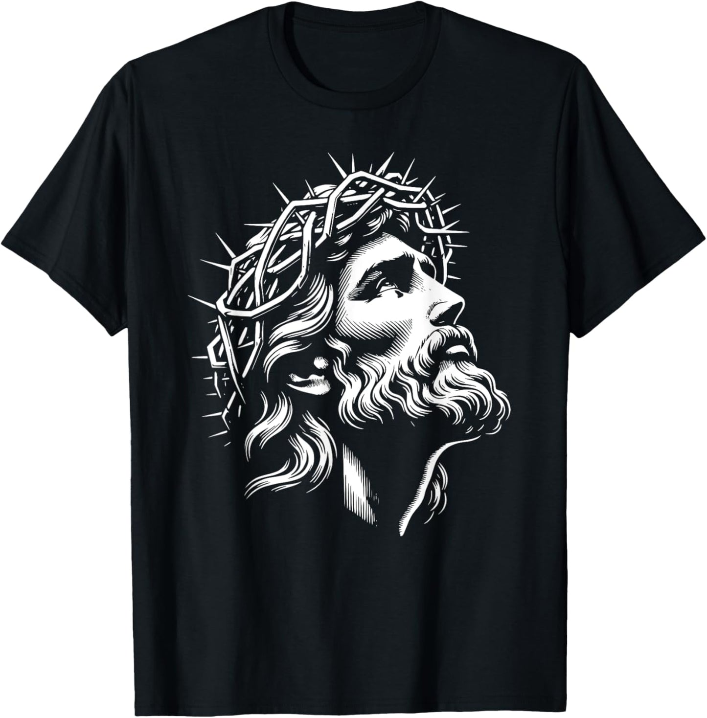 Jesus Christ Face With Crown Of Thorns God Bible T-Shirt - T-Shirt | Black