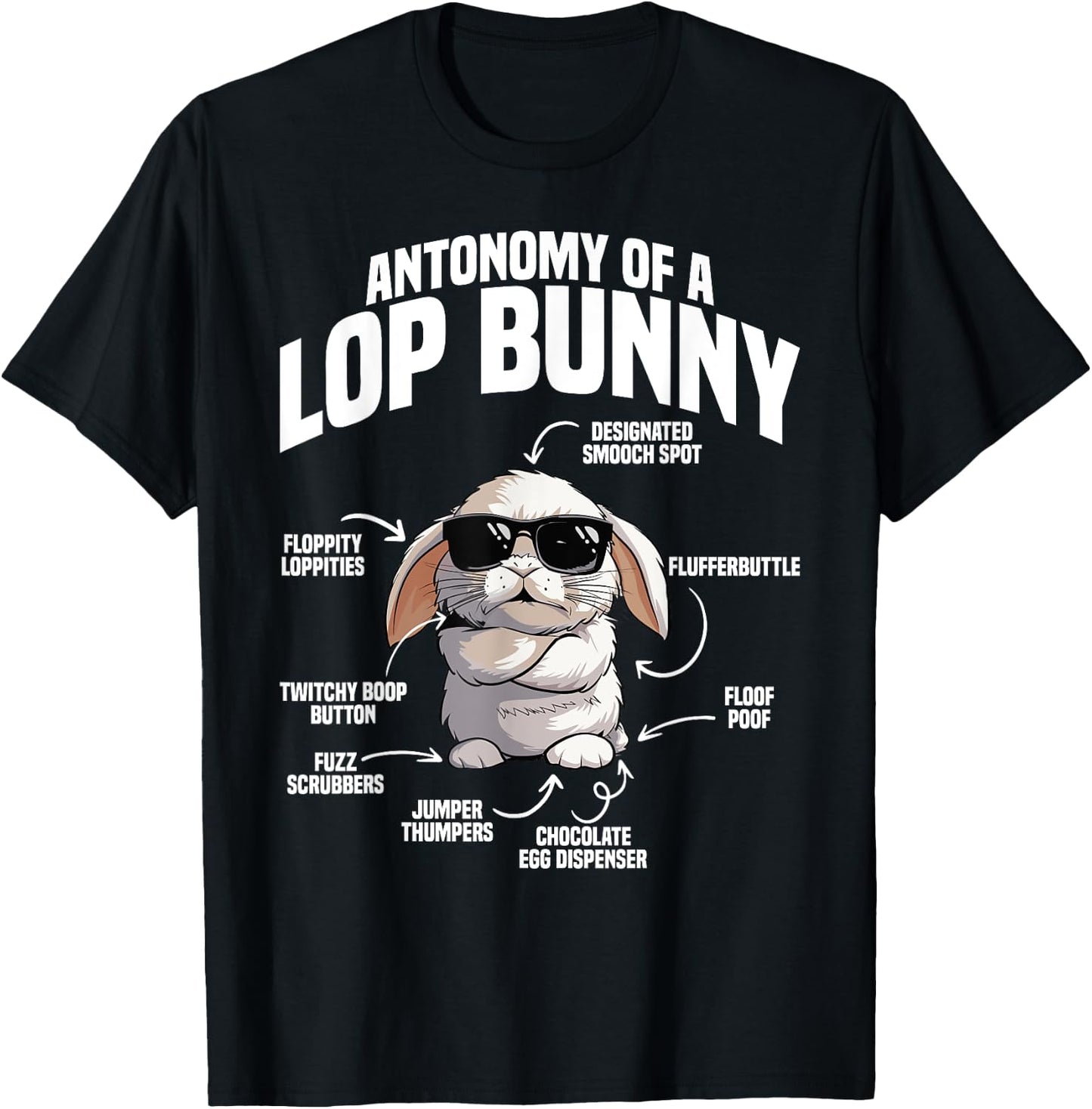 Holland Lop Bunny Stuffed Animal Plush Anatomy Lop Bunny T-Shirt - T-Shirt | Black