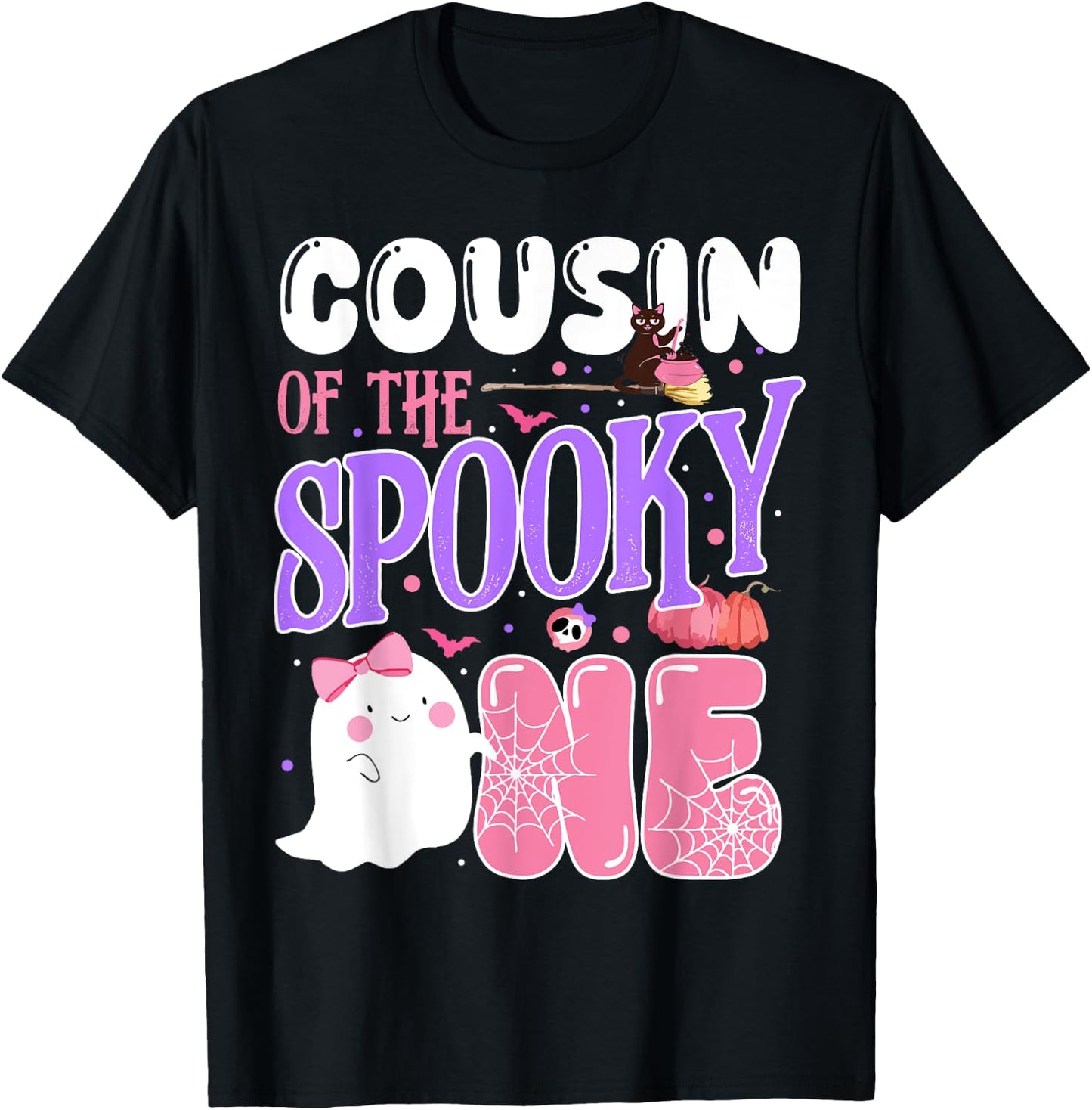 Cousin Of The Spooky One 1st Birthday Halloween Pink Ghost T-Shirt - T-Shirt | Black