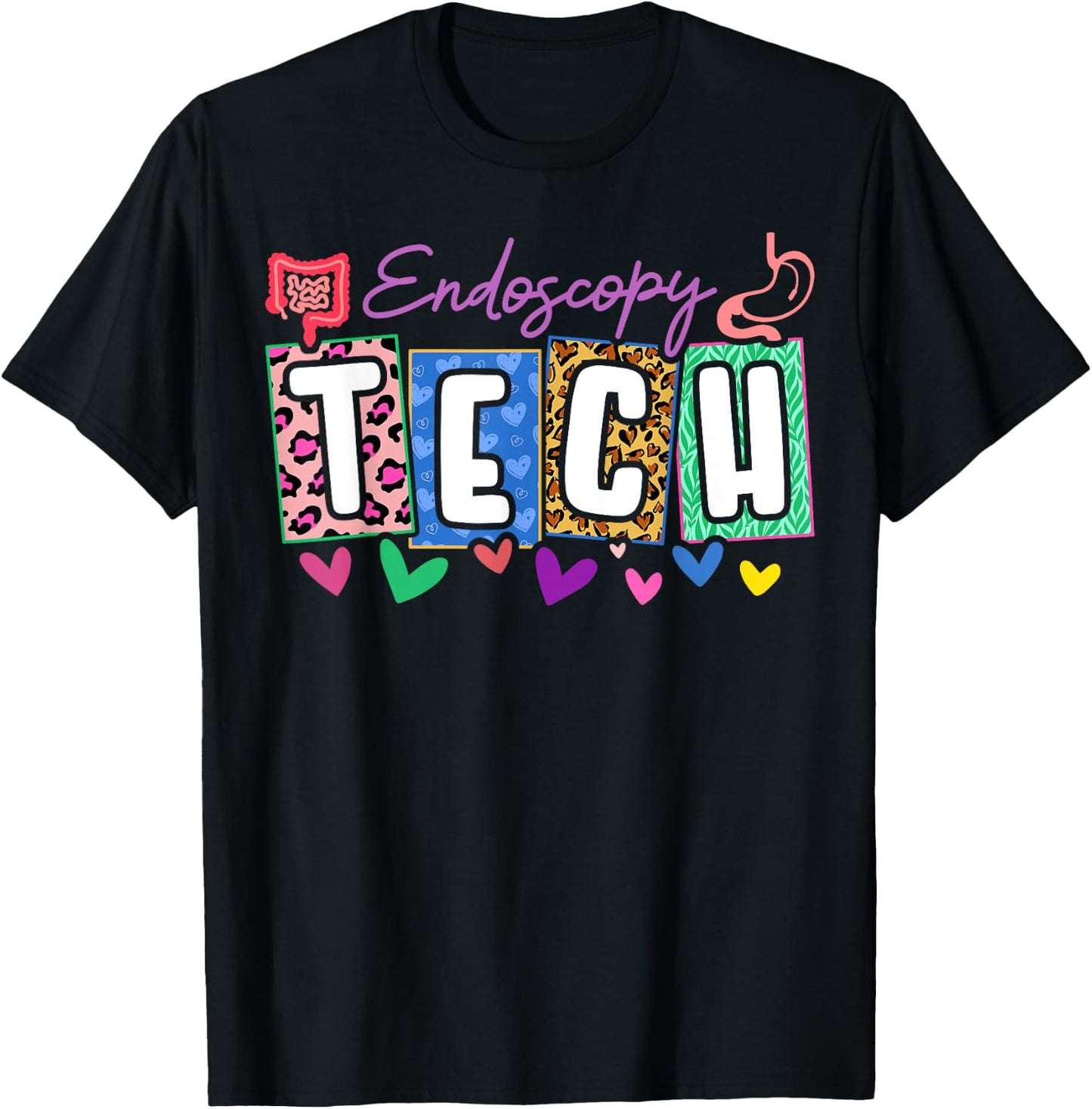 Endoscopy Tech Heart Leopard T-Shirt - T-Shirt | Black
