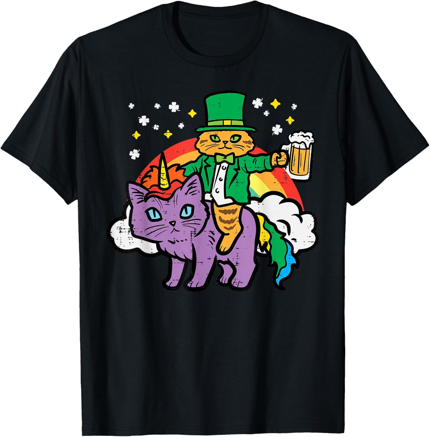 St Patricks Day Cat Leprechaun Unicorn Saint Pattys Women T-Shirt - T-Shirt | Black