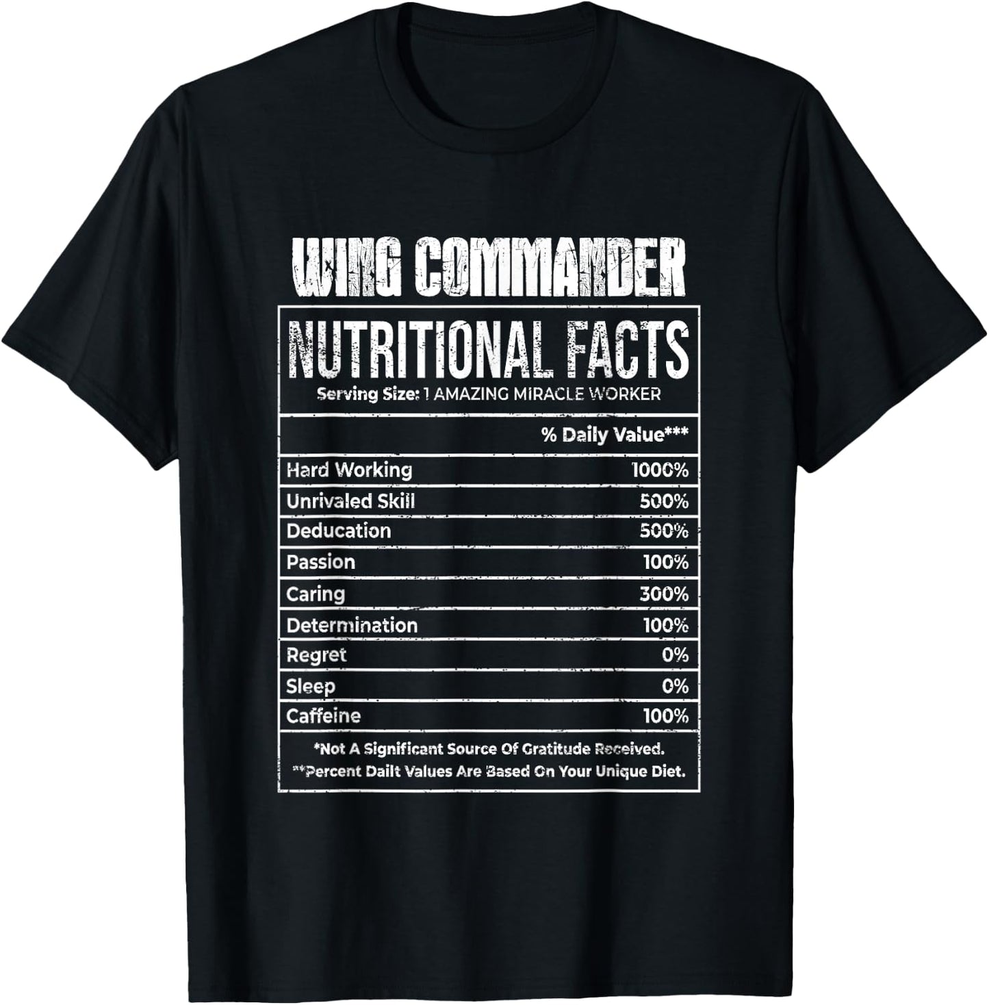 Nutritional Facts Wing Commander Job Tittle T-Shirt - T-Shirt | Black