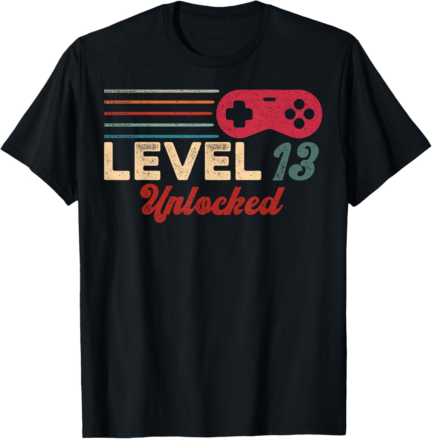 Retro Unlocked Level 13 Birthday Boy Video Game Controller T-Shirt - T-Shirt | Black