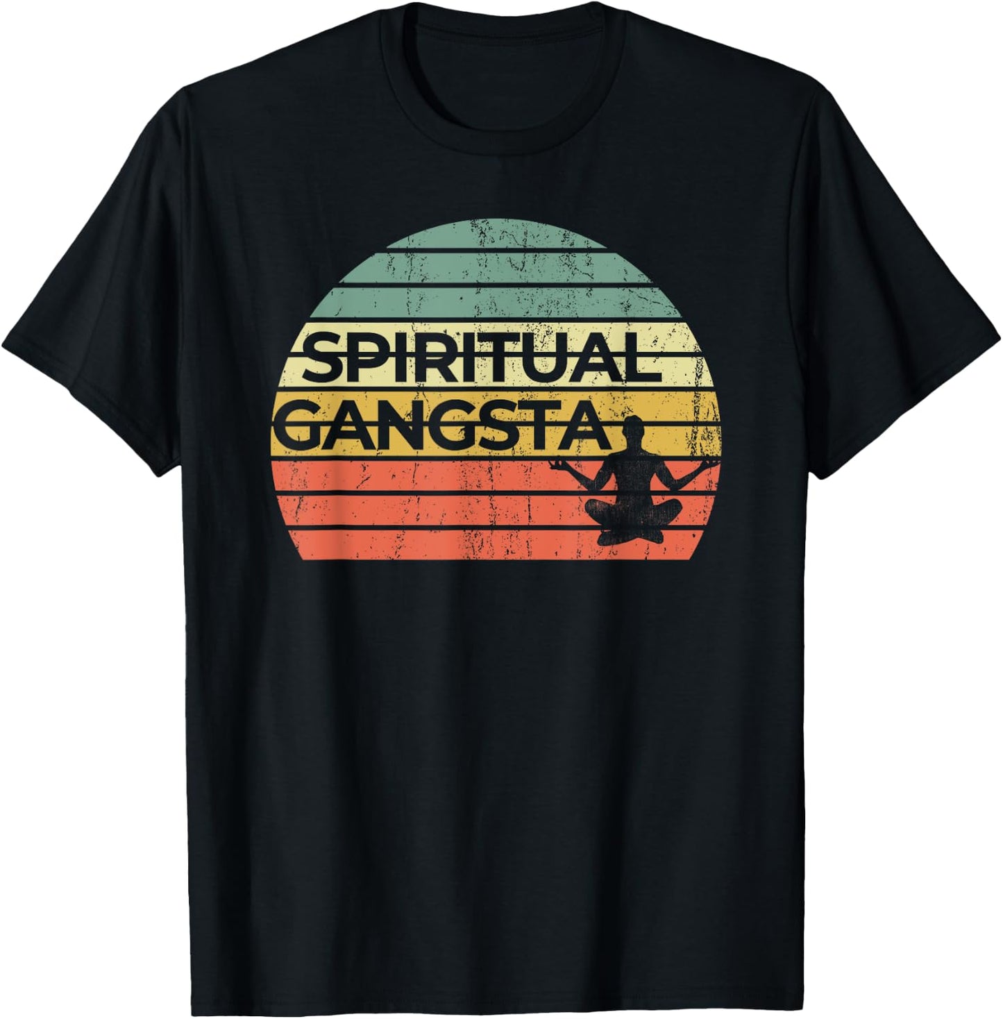 Vintage Retro Sunset Funny Yoga | Spiritual Gangsta T-Shirt - T-Shirt | Black