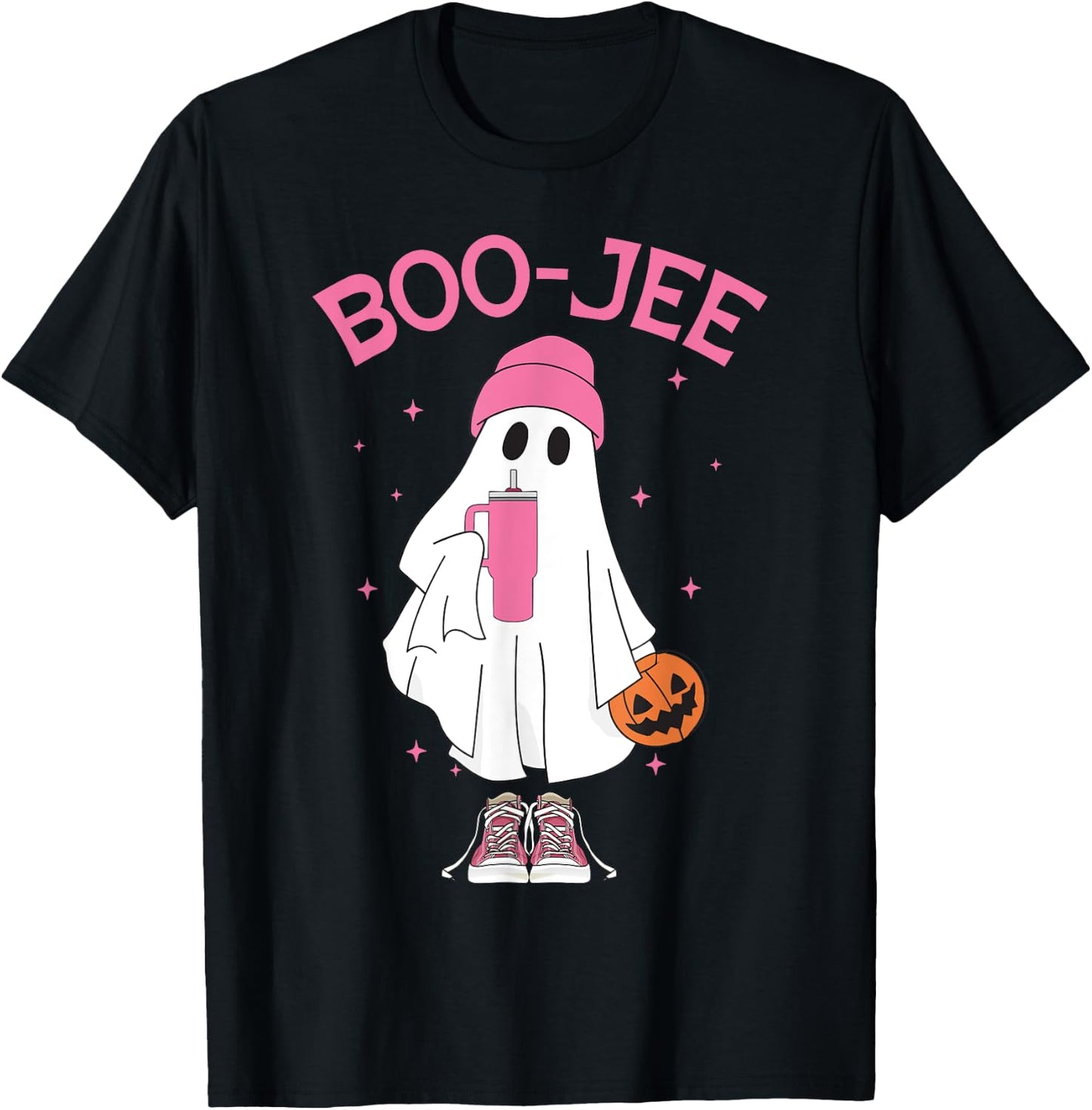Boo-Jee Spooky Season Ghost Pink Halloween Pumpkin Boujee T-Shirt - T-Shirt | Black