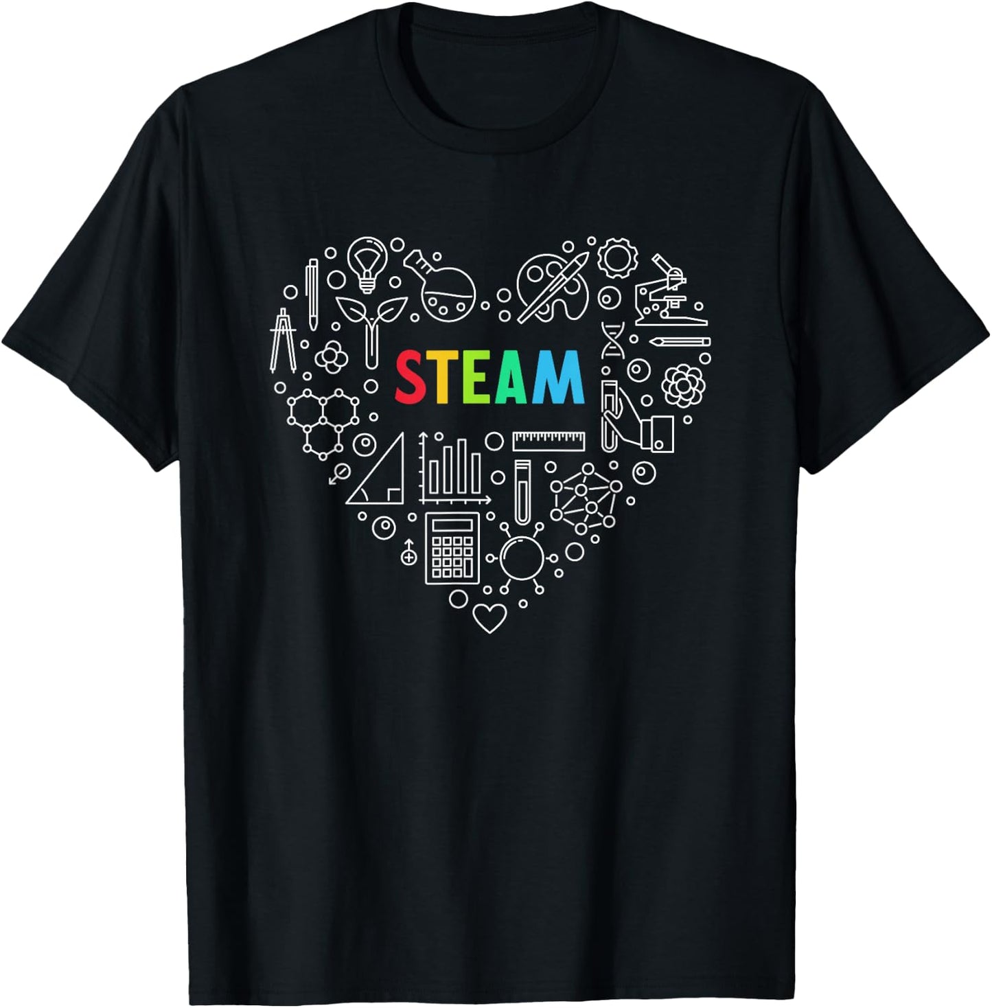 STEAM - Science and Art Heart Shape Design for Teacher T-Shirt - T-Shirt | Black