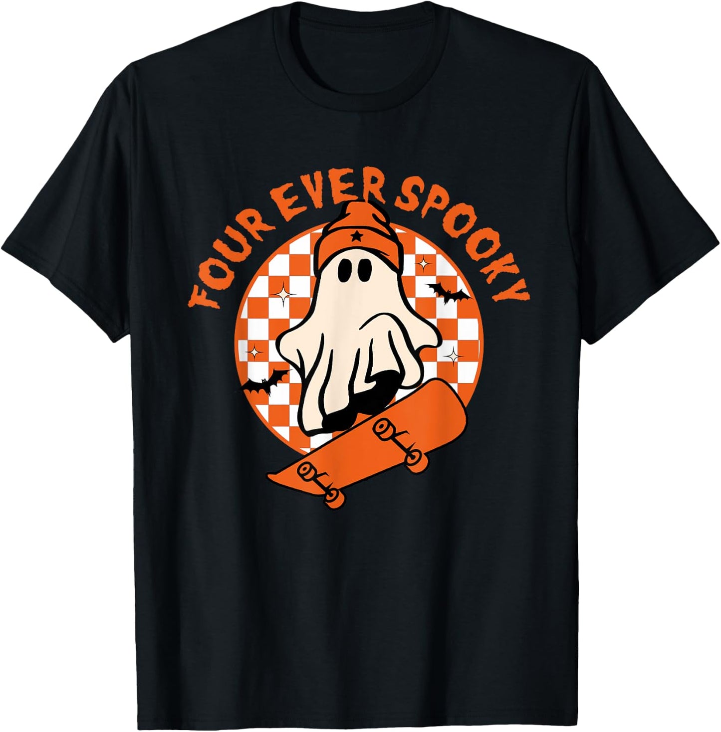 Four Ever Spooky 4th Birthday Halloween Skateboarding Ghost T-Shirt - T-Shirt | Black