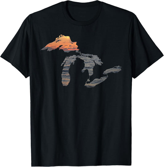 Great Lakes Shirt - Sunset Over Lake Superior T-Shirt - T-Shirt | Black