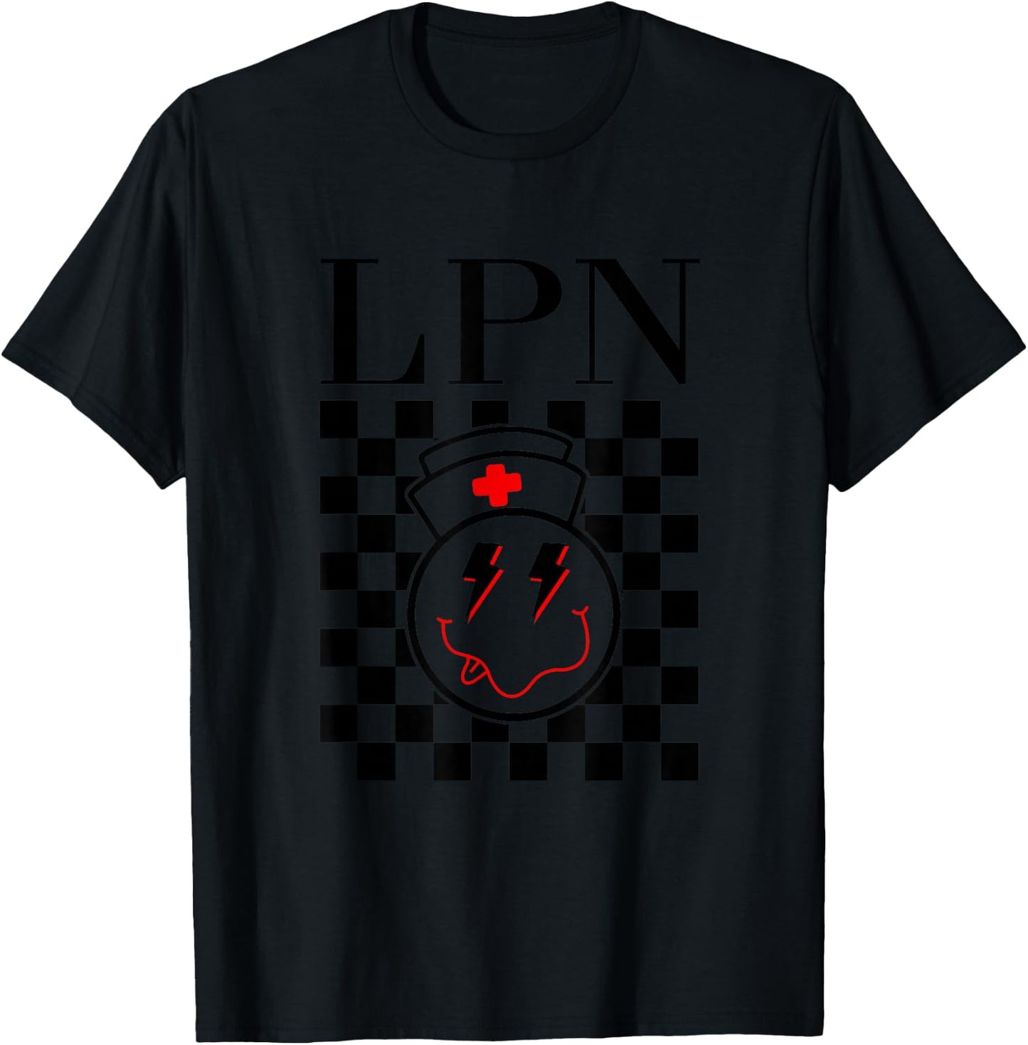 Groovy Checkered LPN Licensed Practical Nurse Squad Women T-Shirt - T-Shirt | Black