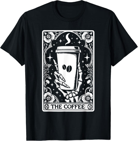 The Coffee Tarot Cards Skeleton Coffee Gifts Tarot Card T-Shirt - T-Shirt | Black