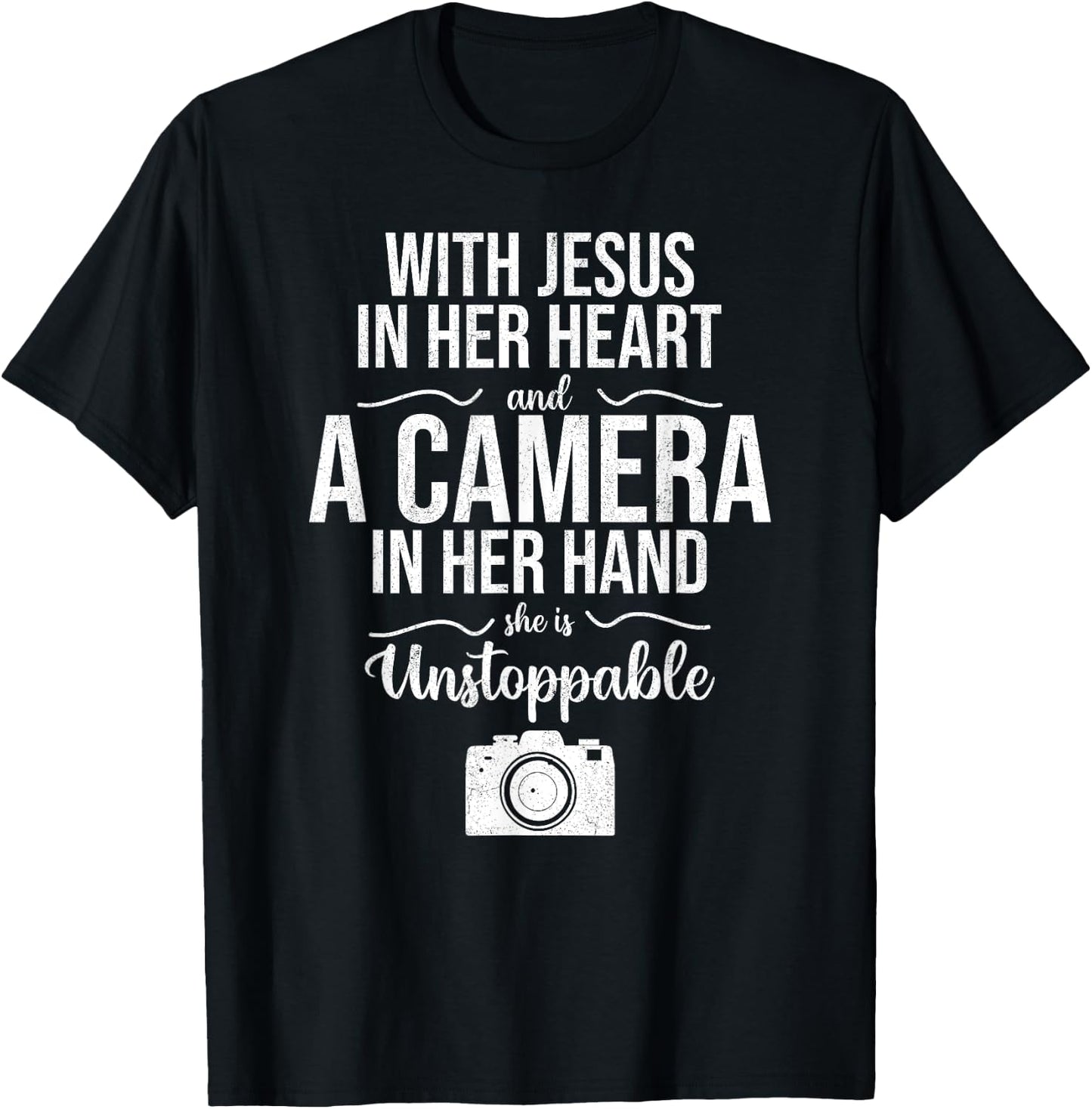 With Jesus In Her Heart & Camera Christian Cool Photography T-Shirt - T-Shirt | Black