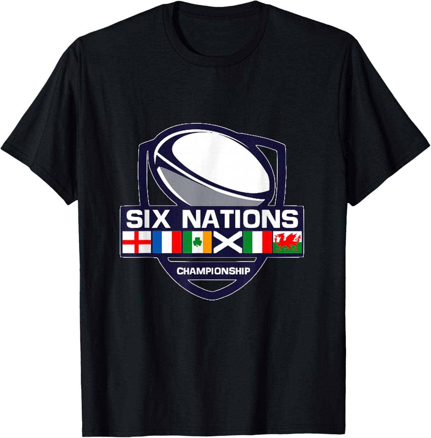 Rugby 6 Nations Apparel Six Nations , Men-Adults, , Short Sleeve, Black, Small, Cotton 65%, Polyester 35% T-Shirt - T-Shirt | Black
