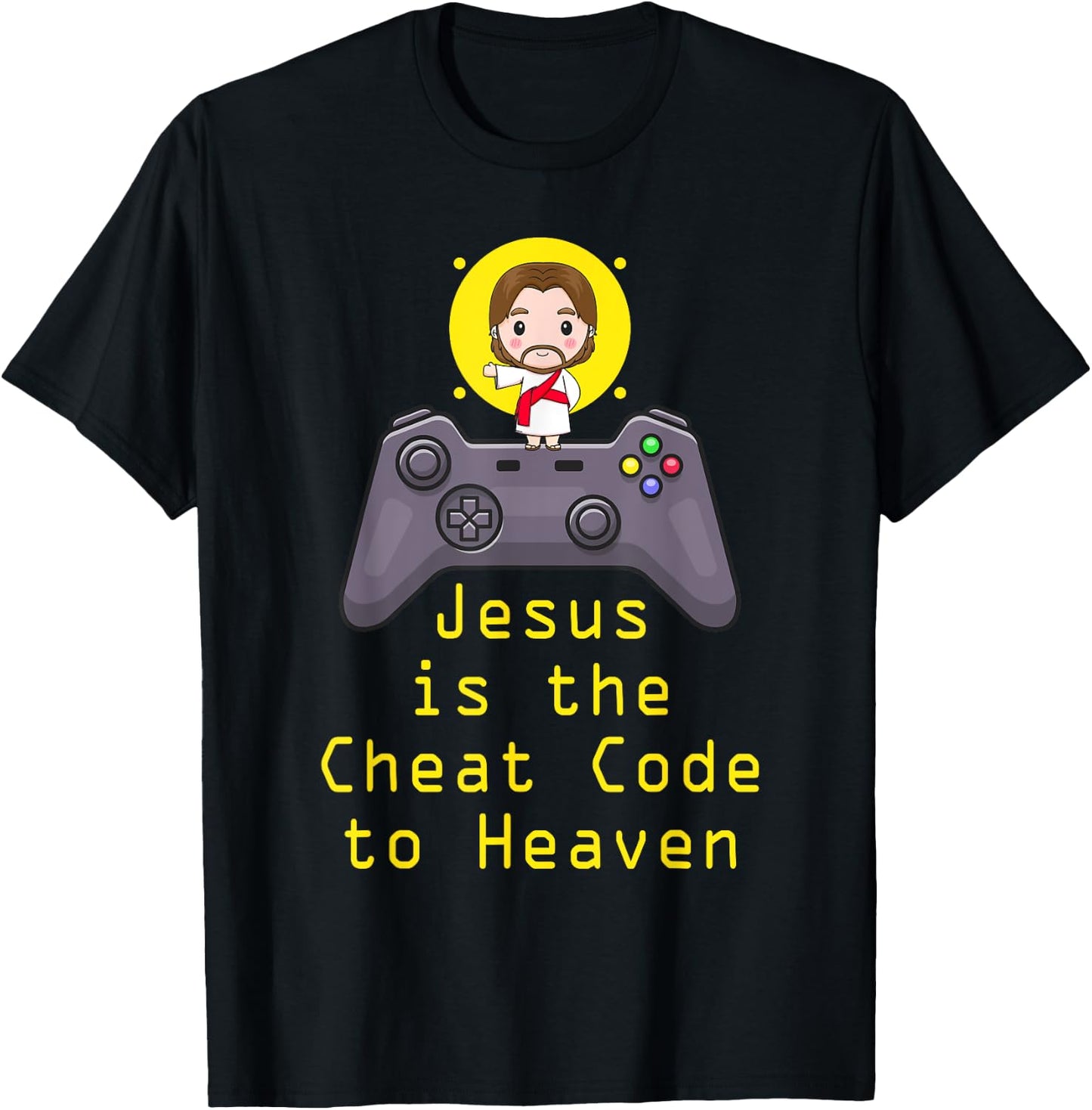 Jesus Cheat Code Funny Game Christian Gamer Catholic Gaming T-Shirt - T-Shirt | Black