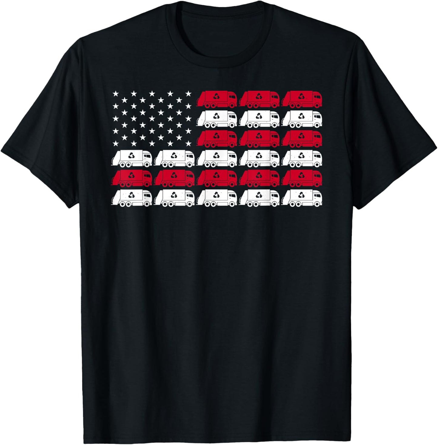 Garbage Truck USA American Flag Patriotic Men Women Boys T-Shirt - T-Shirt | Black