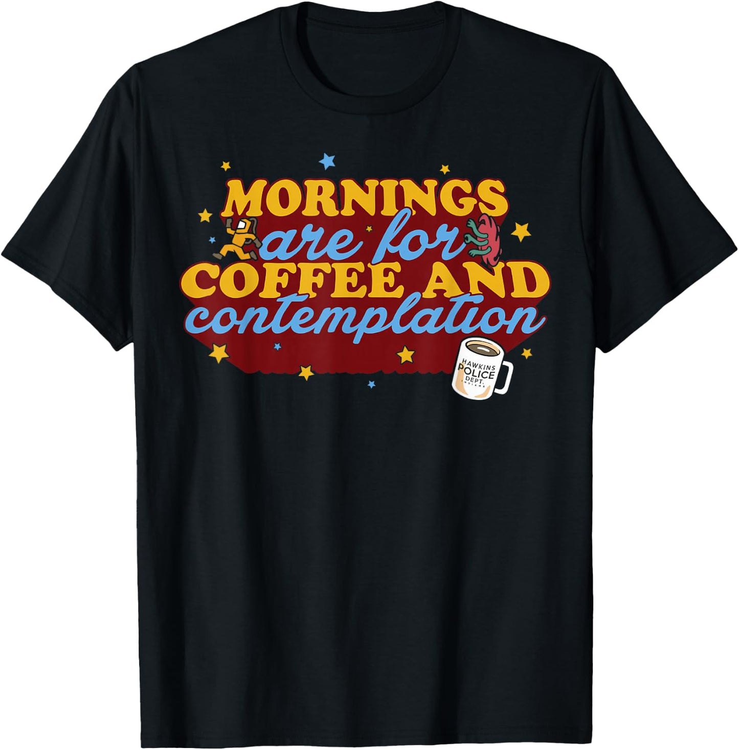 Netflix Stranger Things Coffee And Contemplation Typographic T-Shirt - T-Shirt | Black