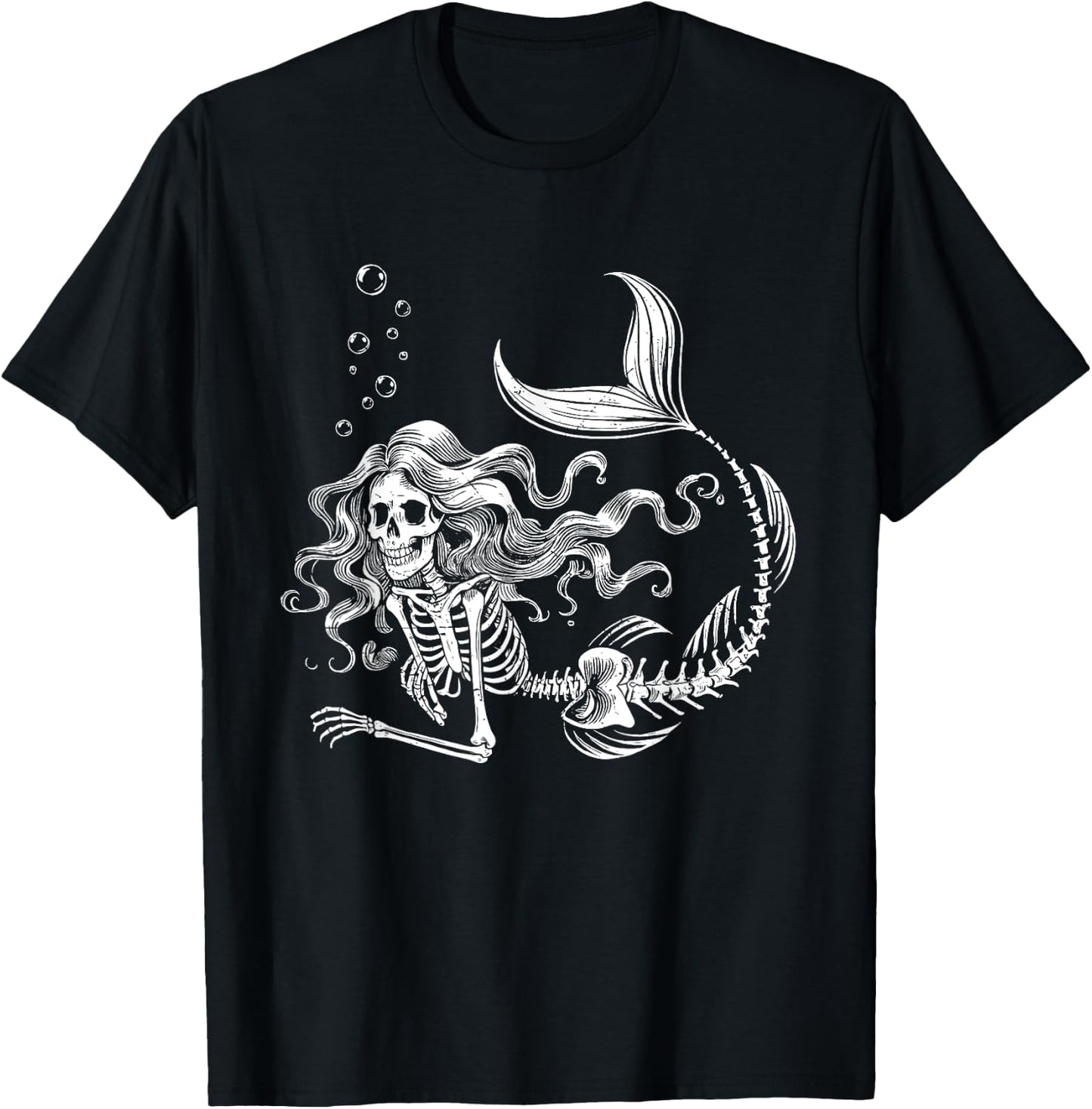 Funny Mermaid Skeleton Halloween Costume Women Girls Kids T-Shirt - T-Shirt | Black