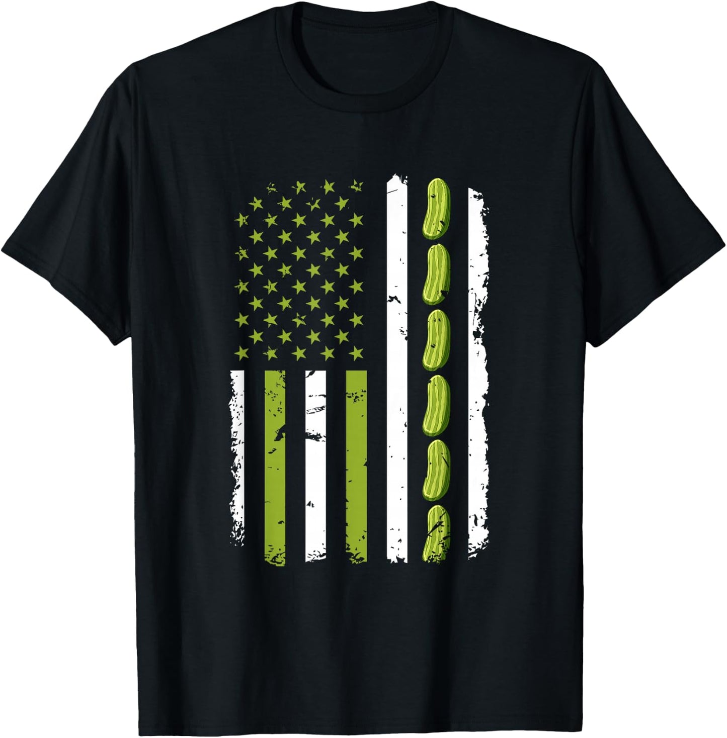 Pickle Cucumber USA American Flag Pickle Lovers 4th of July T-Shirt - T-Shirt | Black