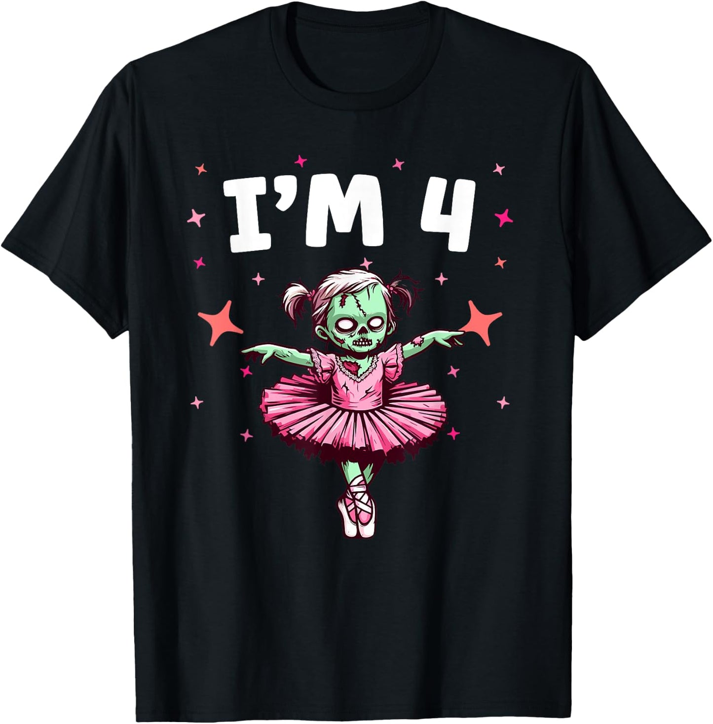 Ballerina Zombie Birthday 4th Birthday Party I'm 4 T-Shirt - T-Shirt | Black