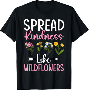 Spread Kindness Like Wildflowers Women's Boho Inspirational T-Shirt - T-Shirt | Black