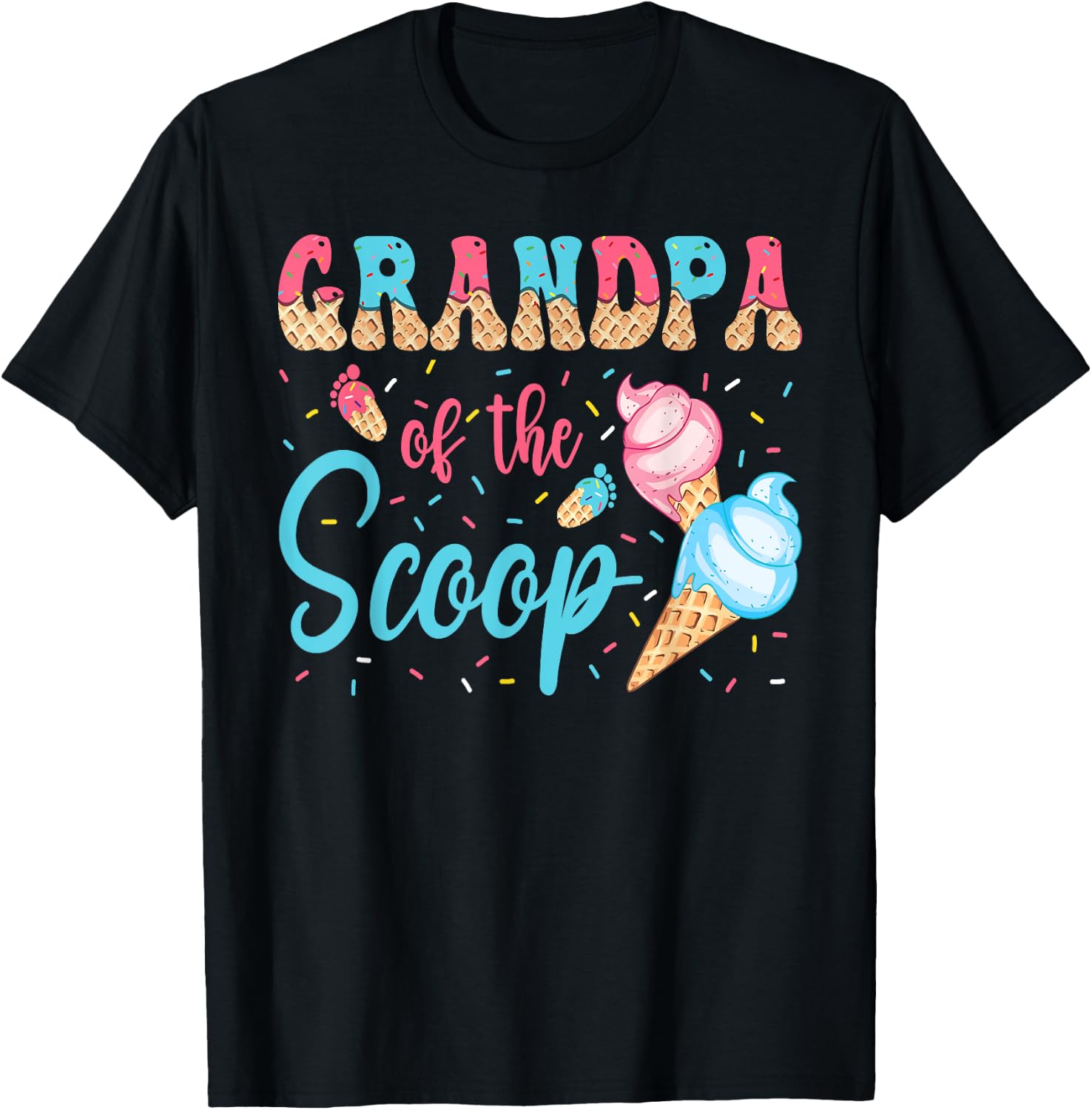 Grandpa Of The Scoop Ice Cream Gender Reveal Baby Shower T-Shirt - T-Shirt | Black