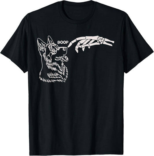Cute Dog Skeleton Hand Boop Halloween Women Girls Kids T-Shirt - T-Shirt | Black