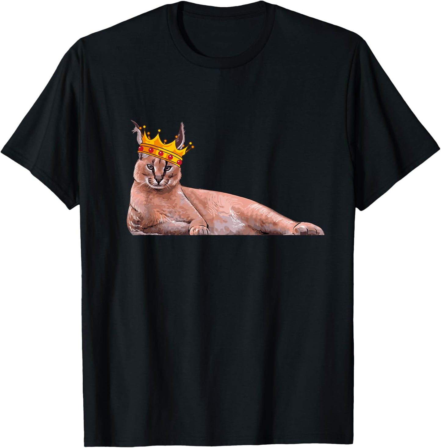 Big Floppa Crown Meme Caracal Cat Women Girls Kids T-Shirt - T-Shirt | Black