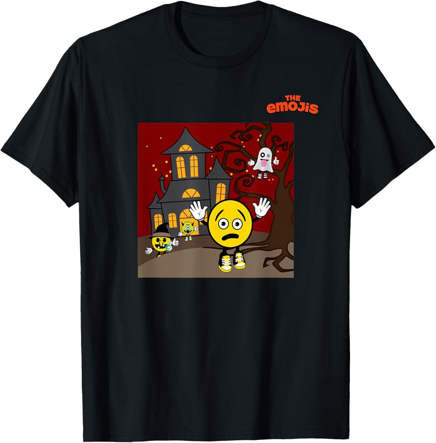 Emoji Haunted House Phantom Witch Scared Face T-Shirt - T-Shirt | Black