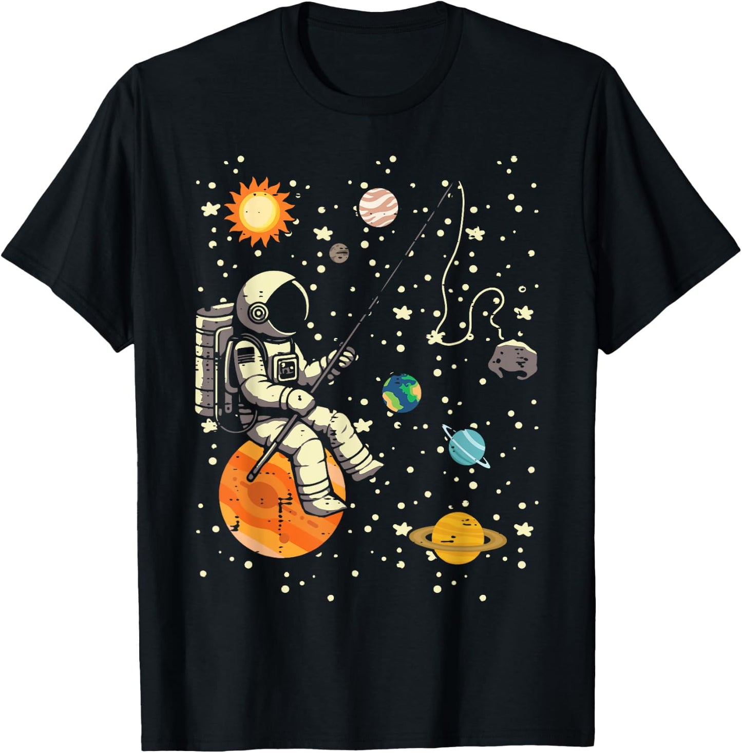 Astronaut Fishing Planets Space Galaxy Men Boys Kids Women T-Shirt - T-Shirt | Black