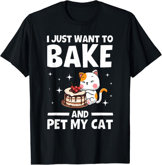 Funny Cat Baking Design Men Women Cake Baker Baking Lover T-Shirt - T-Shirt | Black