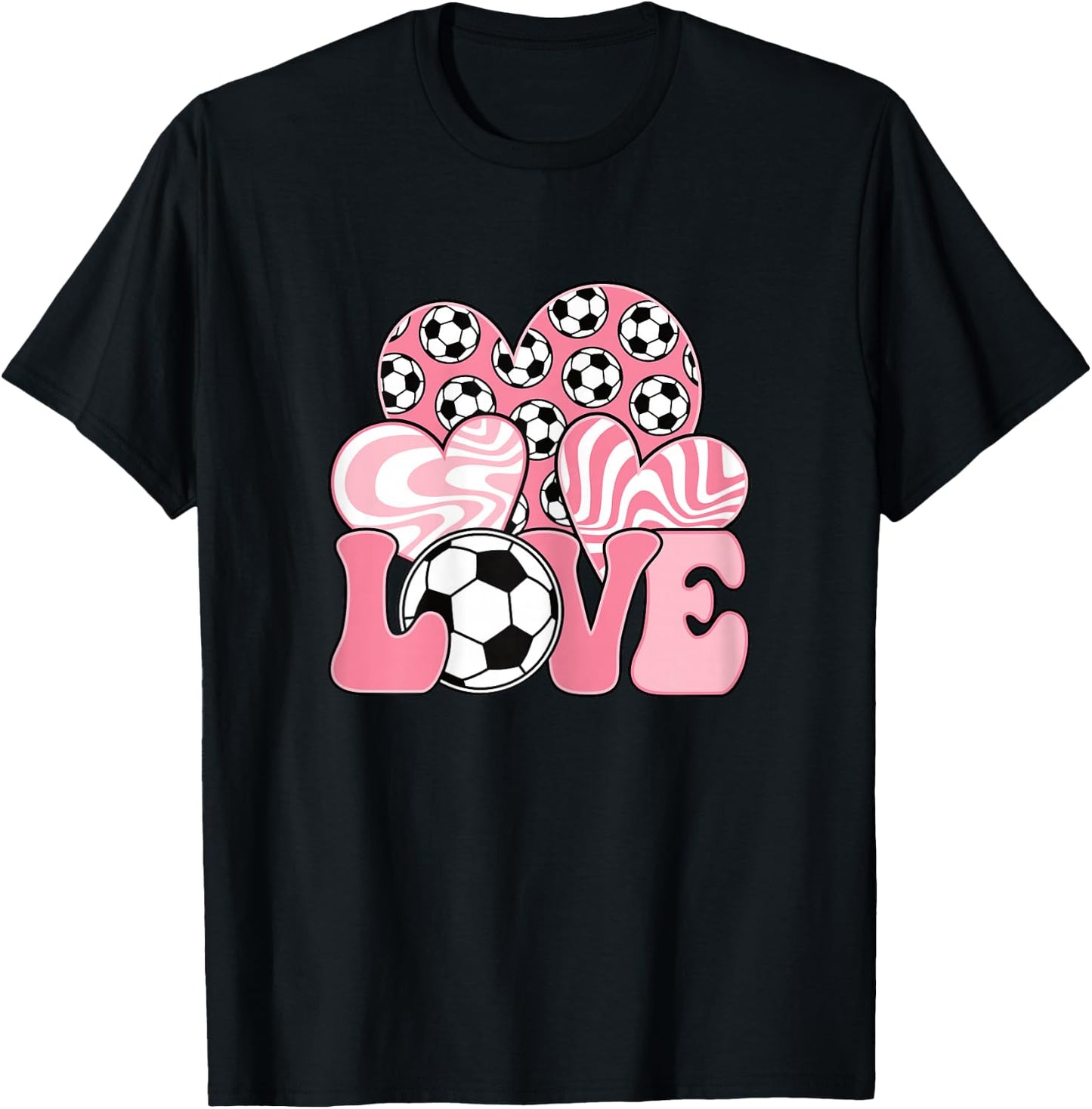 Love Soccer Cute Pink Soccer Lover Women Girls Kids T-Shirt - T-Shirt | Black